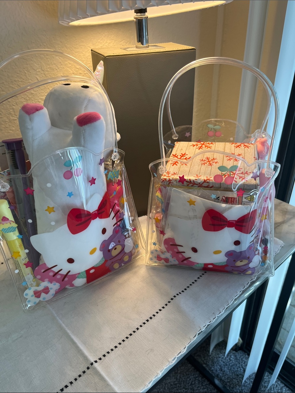 NWT! 2 Clear Pink Hello Kitty Kids Tote Bag with Plush Toy and much much more!